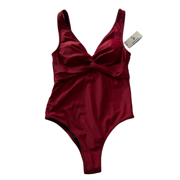 Beachsissi Other - Beachsissi Red One Piece Swimsuit Twist Front Plunge Bathing Suit M NWT